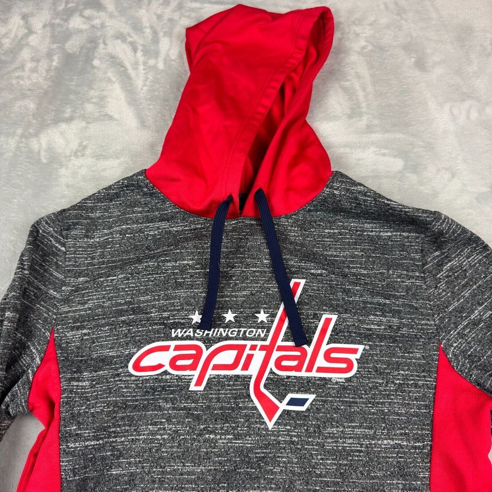 Washington Capitals Sweatshirt Mens Medium Grey Red Hoodie NHL Fanatics Pocket